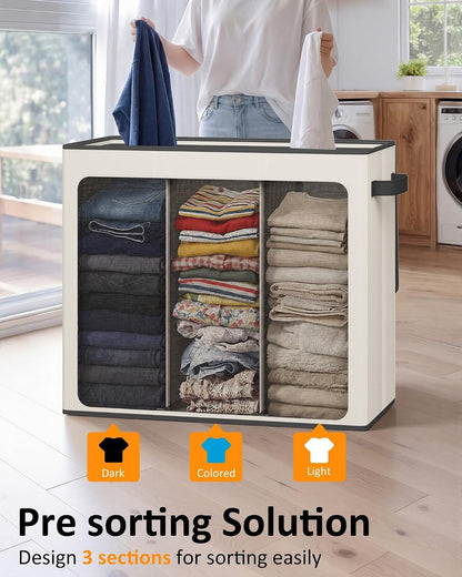 180L Laundry Hamper 3 Section, Large Hamper with Mesh Bags & Lid