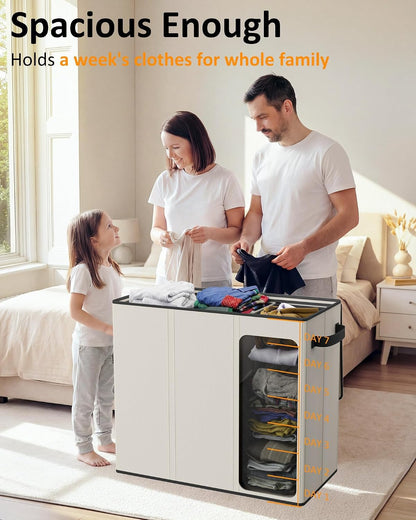180L Laundry Hamper 3 Section, Large Hamper with Mesh Bags & Lid