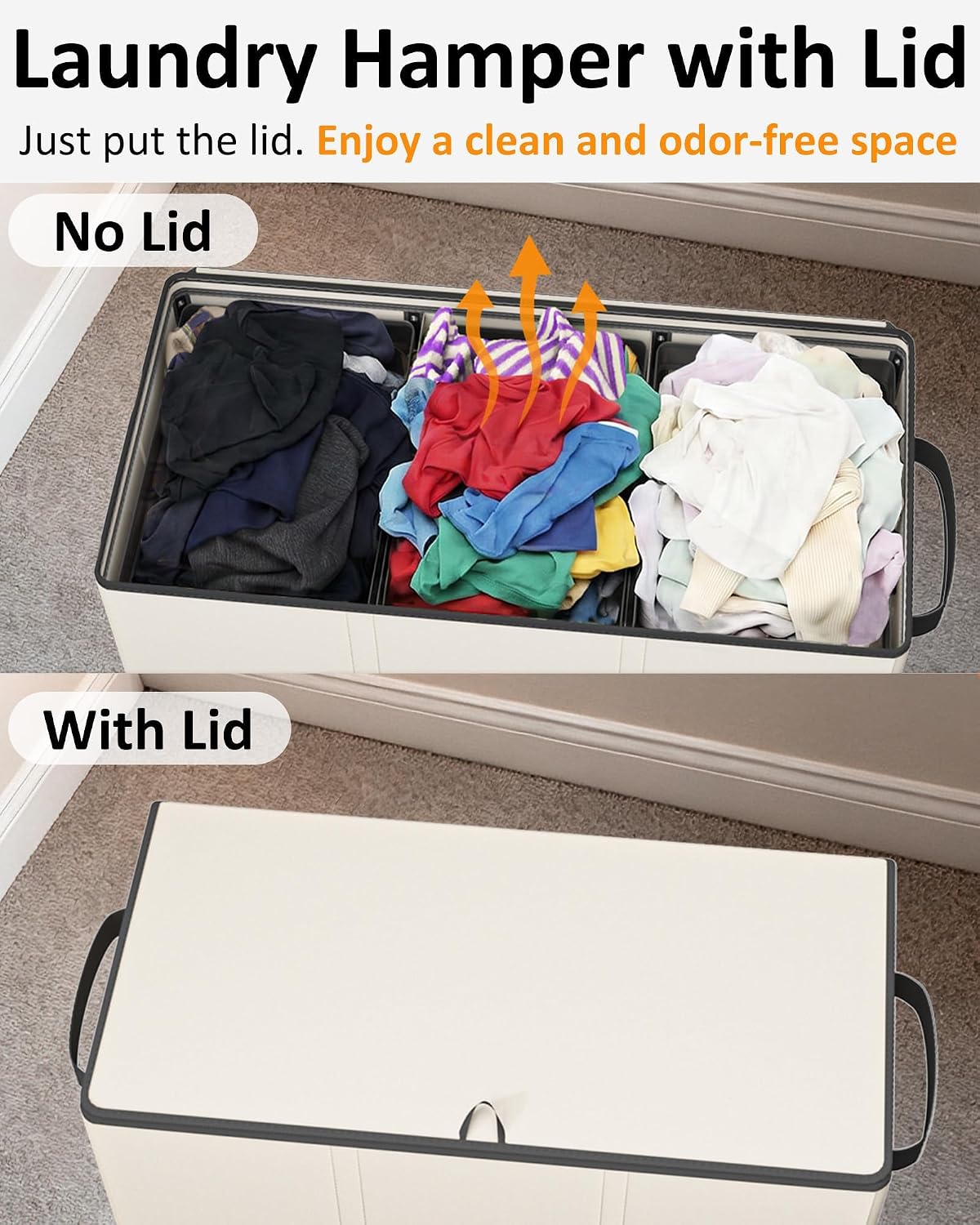 180L Laundry Hamper 3 Section, Large Hamper with Mesh Bags & Lid