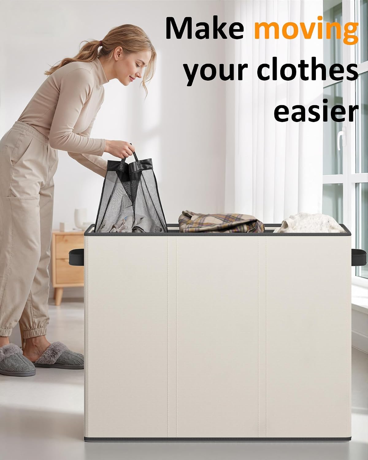 180L Laundry Hamper 3 Section, Large Hamper with Mesh Bags & Lid