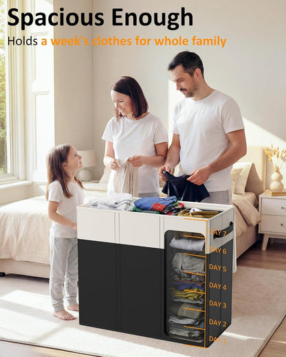 180L Laundry Hamper 3 Section, Large Hamper with Mesh Bags & Lid