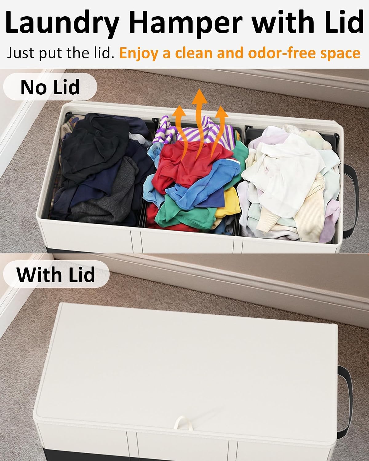 180L Laundry Hamper 3 Section, Large Hamper with Mesh Bags & Lid