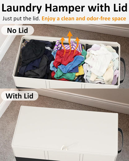180L Laundry Hamper 3 Section, Large Hamper with Mesh Bags & Lid