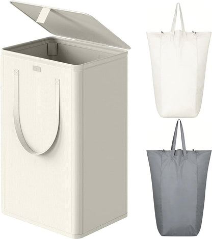 180L Double Laundry Hamper 2 Section with Lid and Removable Bags