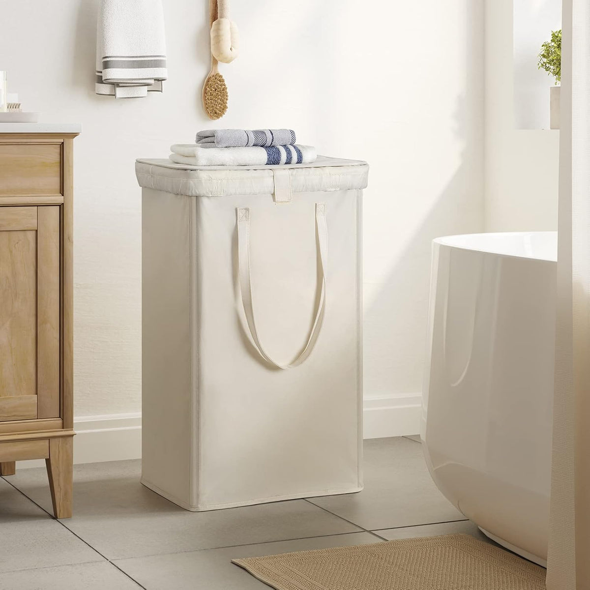 180L Double Laundry Hamper 2 Section with Lid and Removable Bags