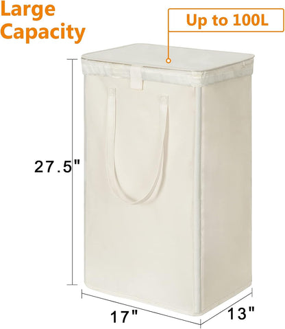 180L Double Laundry Hamper 2 Section with Lid and Removable Bags