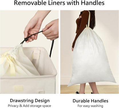 180L Double Laundry Hamper 2 Section with Lid and Removable Bags