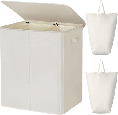 180L Double Laundry Hamper 2 Section with Lid and Removable Bags