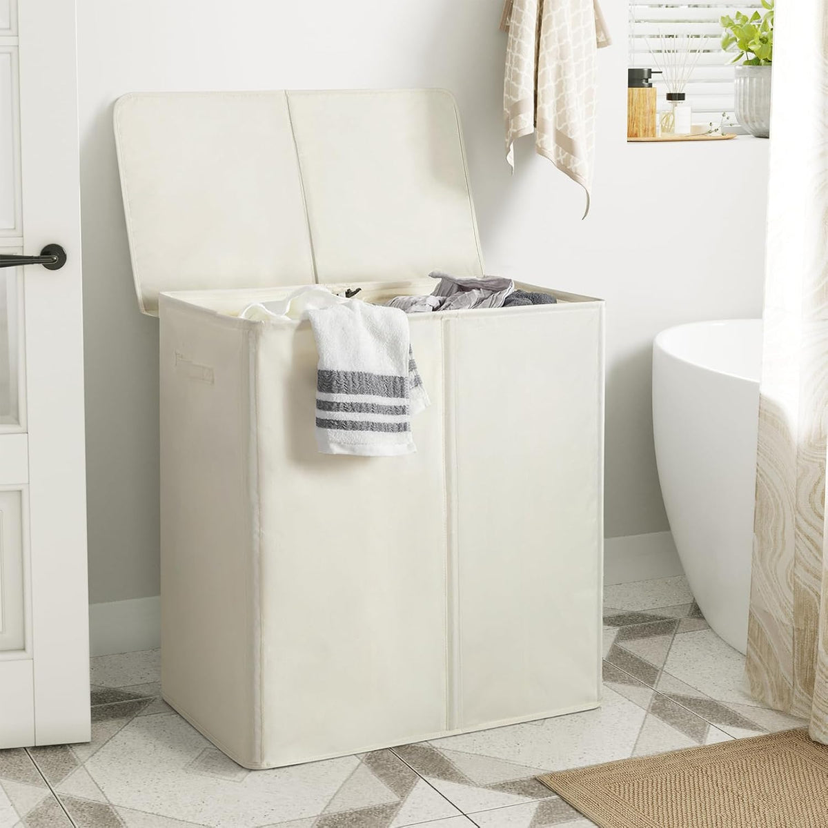 180L Double Laundry Hamper 2 Section with Lid and Removable Bags