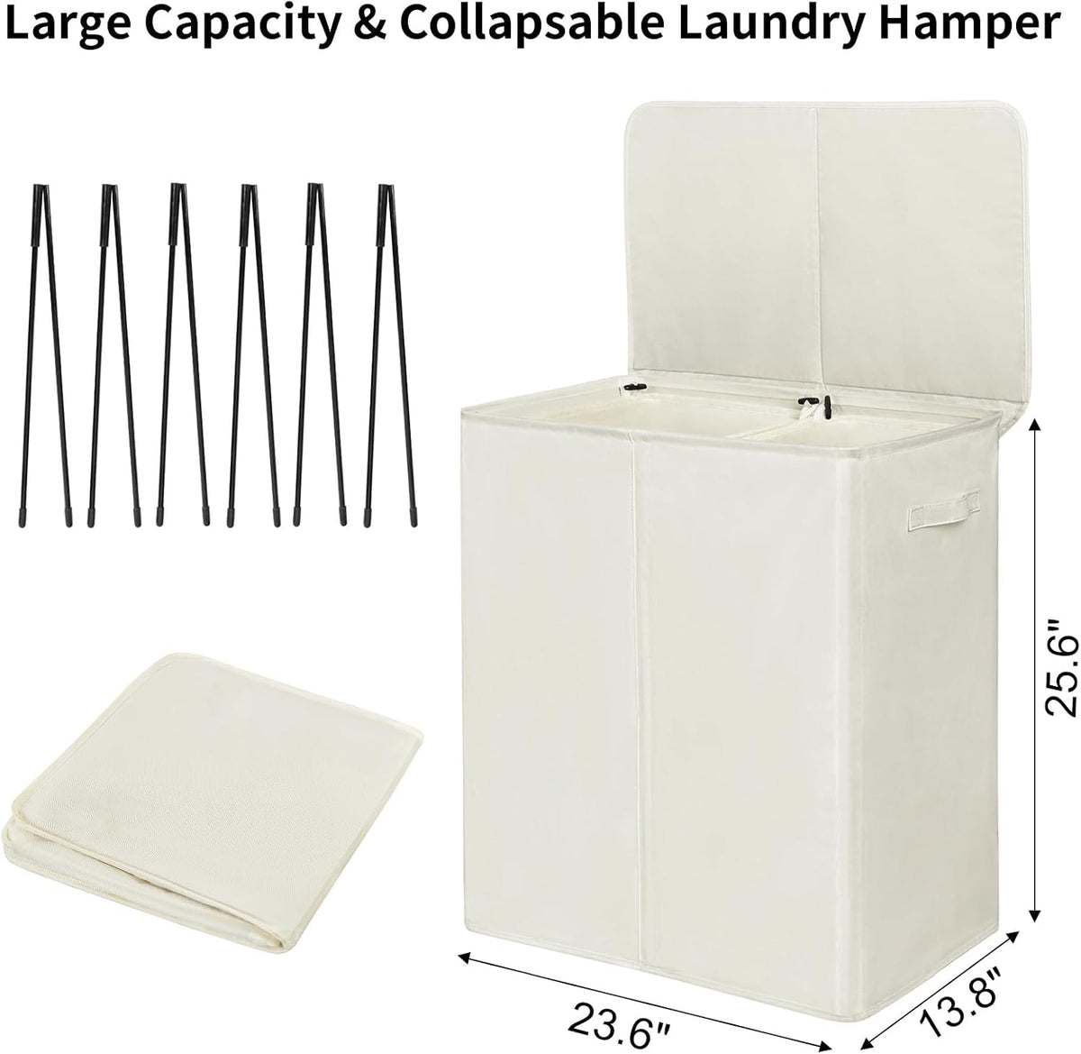 180L Double Laundry Hamper 2 Section with Lid and Removable Bags