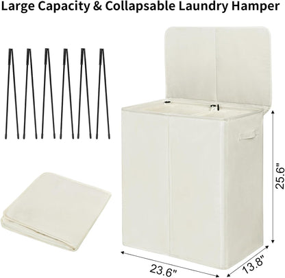180L Double Laundry Hamper 2 Section with Lid and Removable Bags