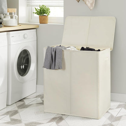 180L Double Laundry Hamper 2 Section with Lid and Removable Bags