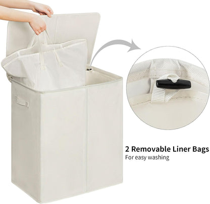 180L Double Laundry Hamper 2 Section with Lid and Removable Bags