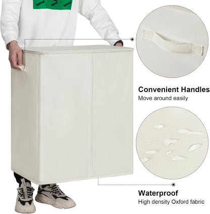 180L Double Laundry Hamper 2 Section with Lid and Removable Bags