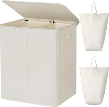 180L Double Laundry Hamper 2 Section with Lid and Removable Bags