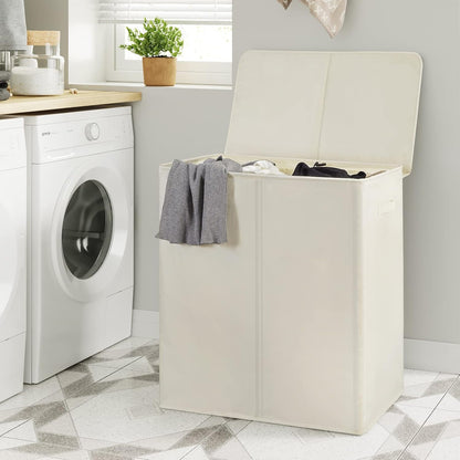 180L Double Laundry Hamper 2 Section with Lid and Removable Bags