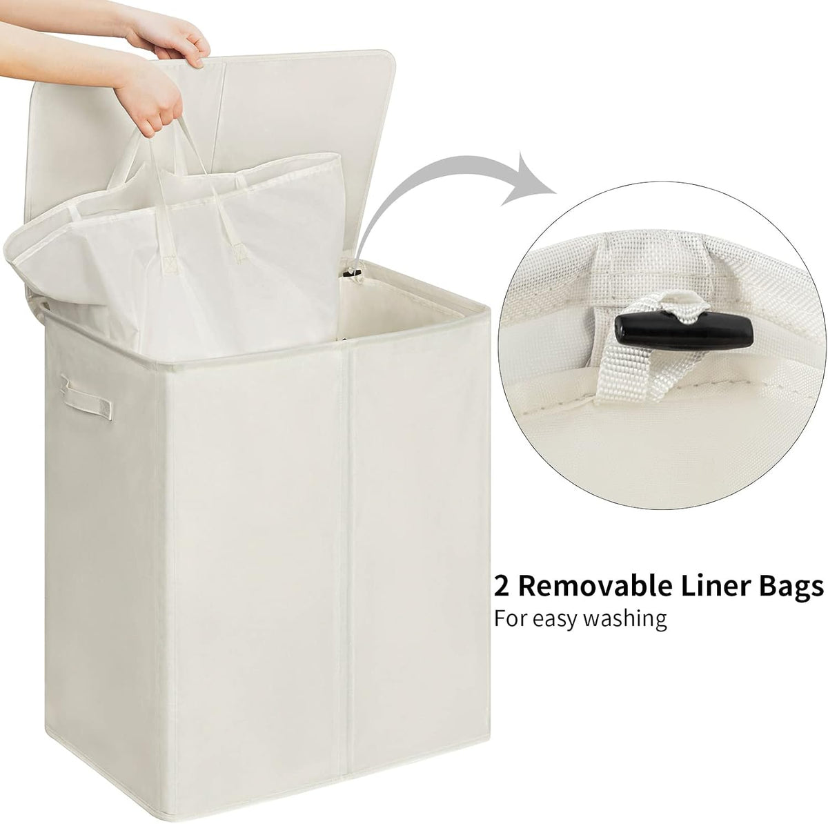 180L Double Laundry Hamper 2 Section with Lid and Removable Bags