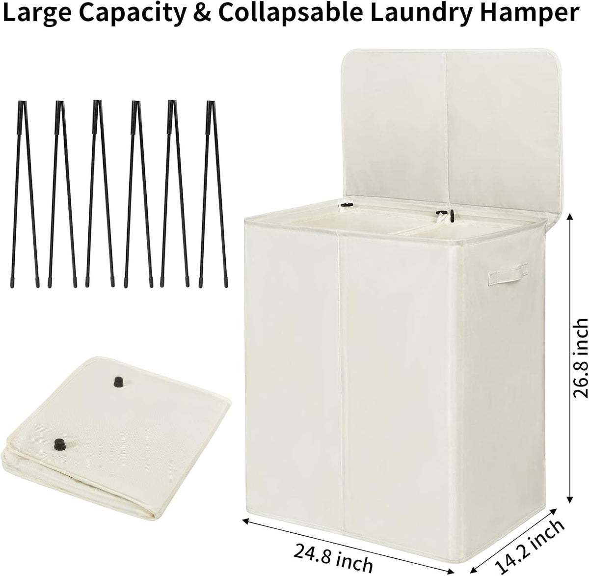 180L Double Laundry Hamper 2 Section with Lid and Removable Bags