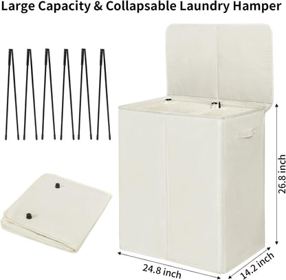 180L Double Laundry Hamper 2 Section with Lid and Removable Bags