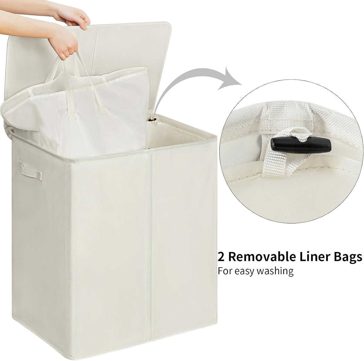180L Double Laundry Hamper 2 Section with Lid and Removable Bags