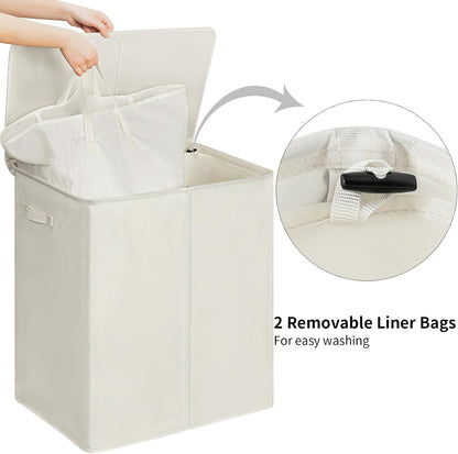 180L Double Laundry Hamper 2 Section with Lid and Removable Bags