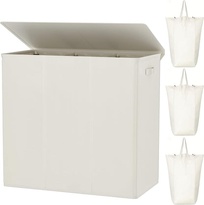 180L Double Laundry Hamper 2 Section with Lid and Removable Bags