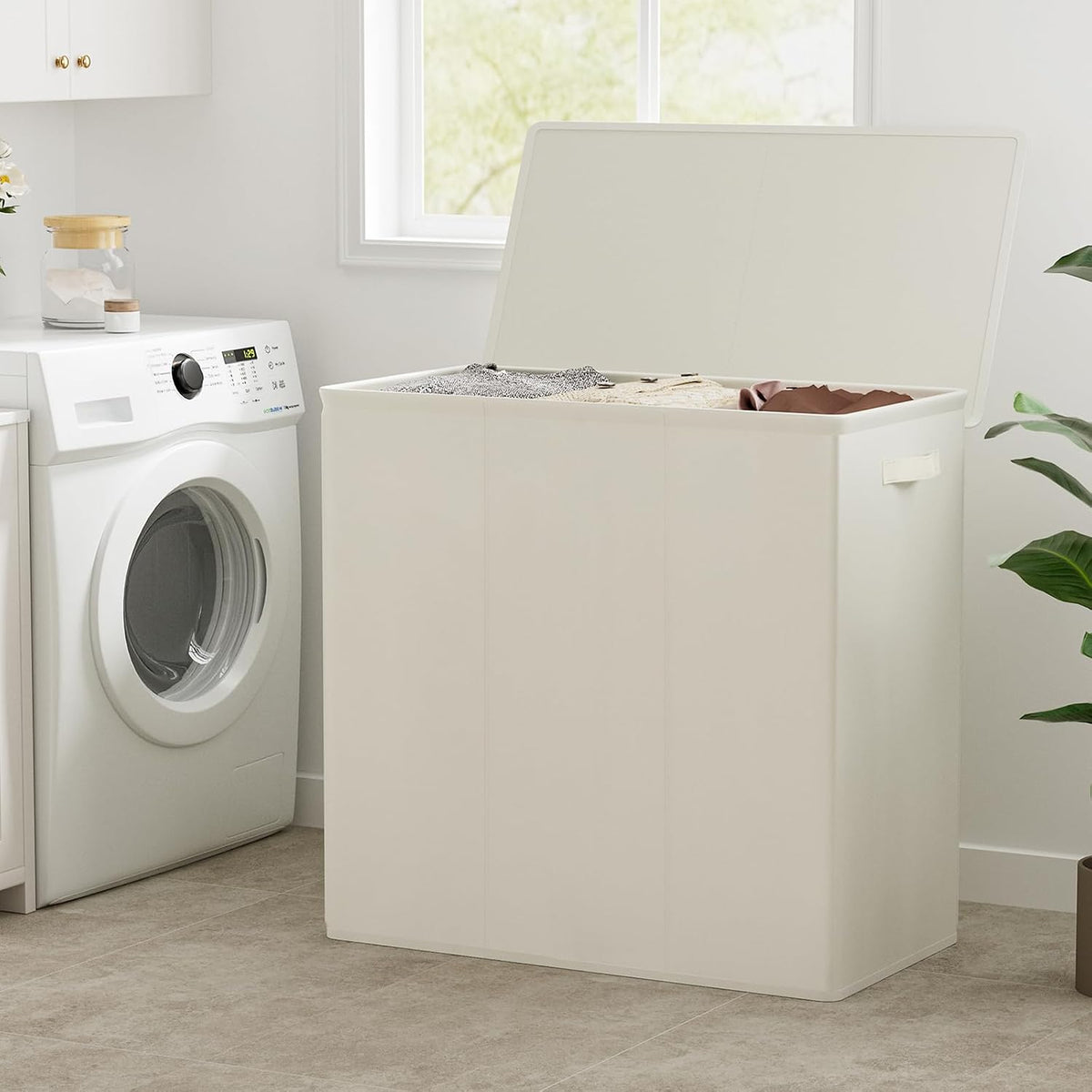 180L Double Laundry Hamper 2 Section with Lid and Removable Bags