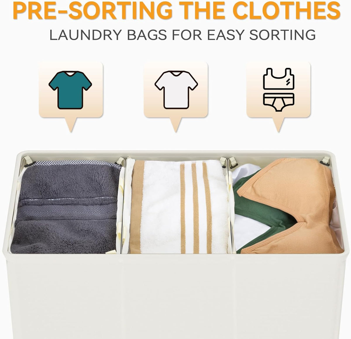 180L Double Laundry Hamper 2 Section with Lid and Removable Bags