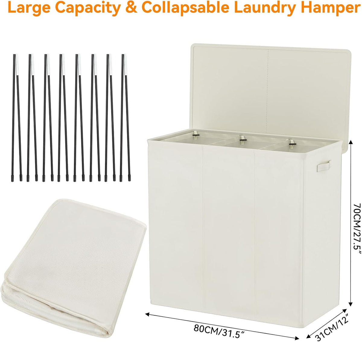 180L Double Laundry Hamper 2 Section with Lid and Removable Bags