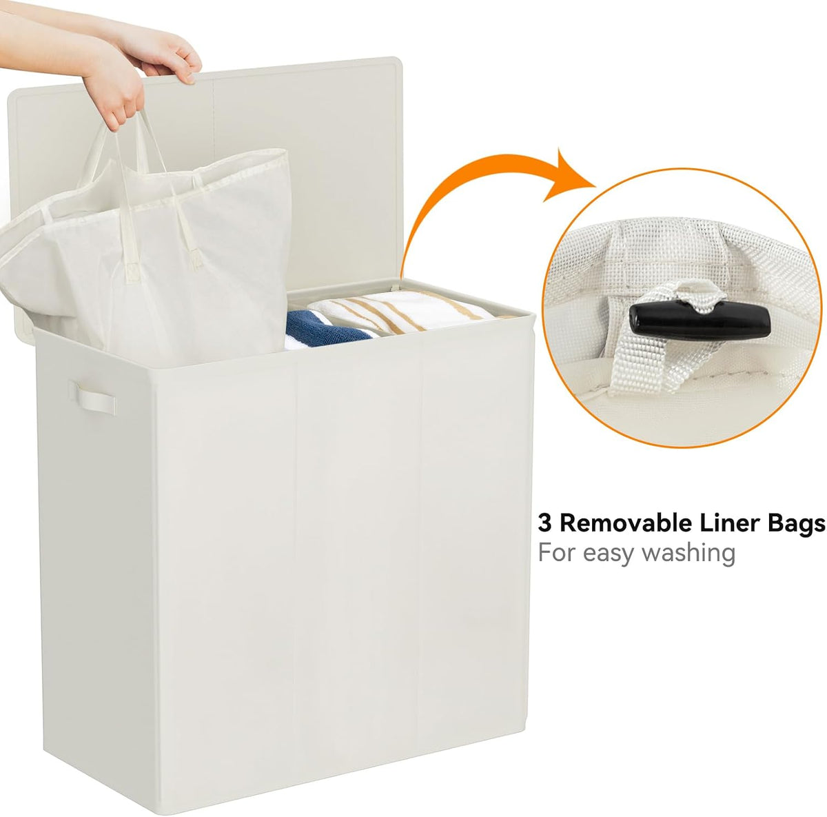 180L Double Laundry Hamper 2 Section with Lid and Removable Bags