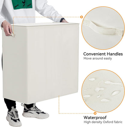 180L Double Laundry Hamper 2 Section with Lid and Removable Bags