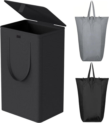 180L Double Laundry Hamper 2 Section with Lid and Removable Bags