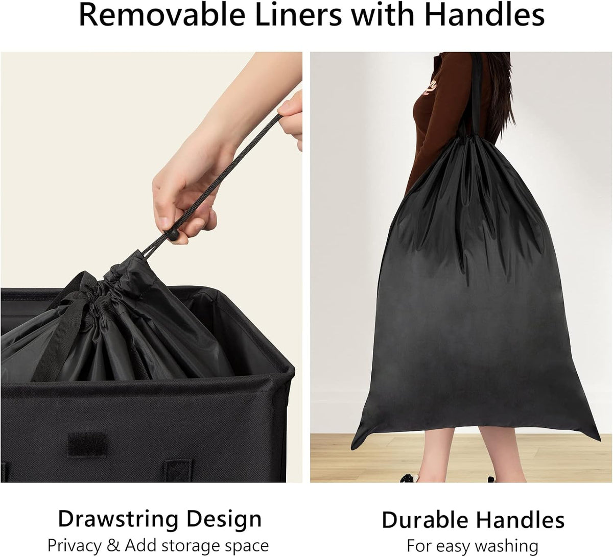 180L Double Laundry Hamper 2 Section with Lid and Removable Bags