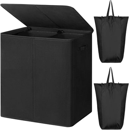 180L Double Laundry Hamper 2 Section with Lid and Removable Bags