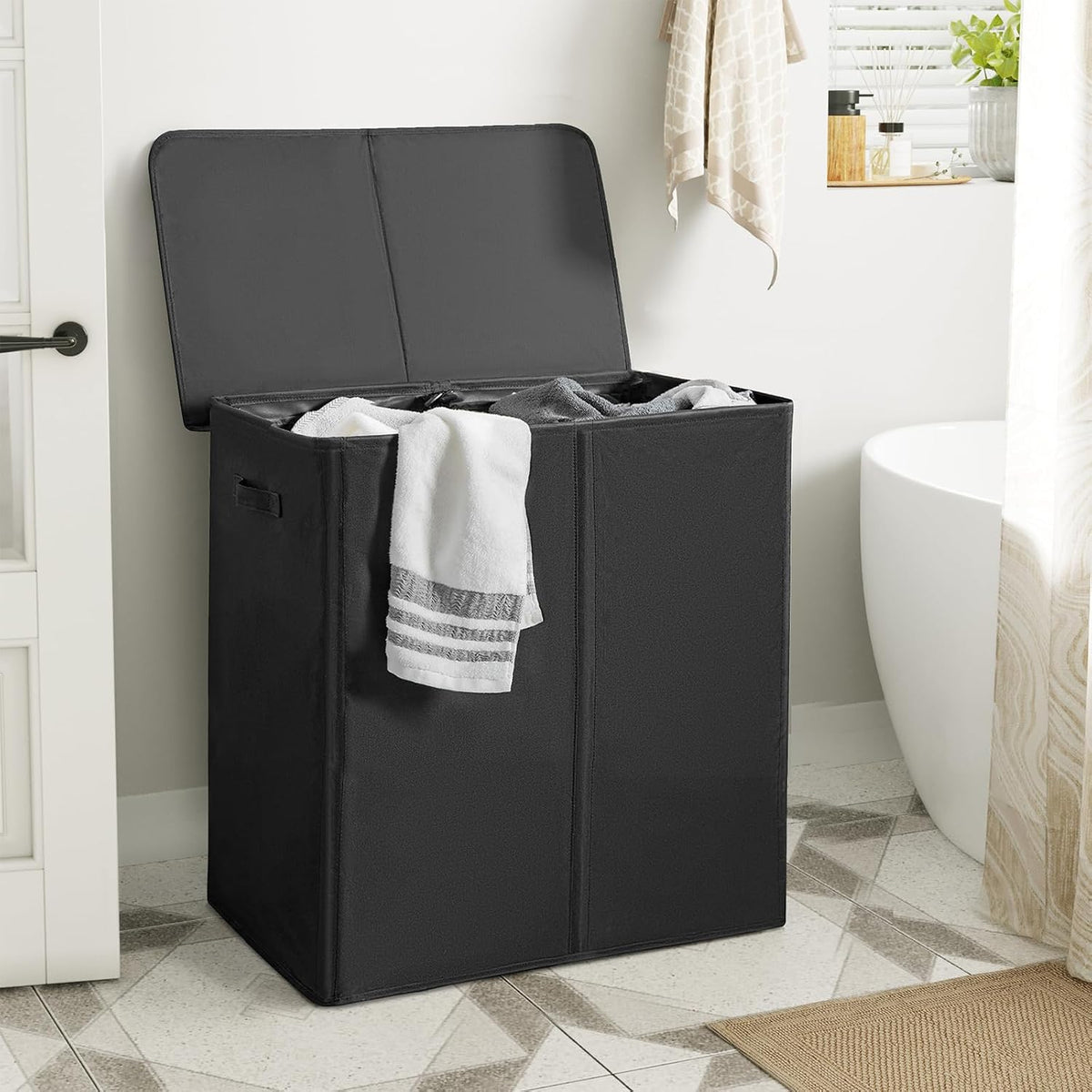 180L Double Laundry Hamper 2 Section with Lid and Removable Bags