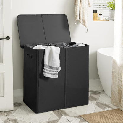 180L Double Laundry Hamper 2 Section with Lid and Removable Bags