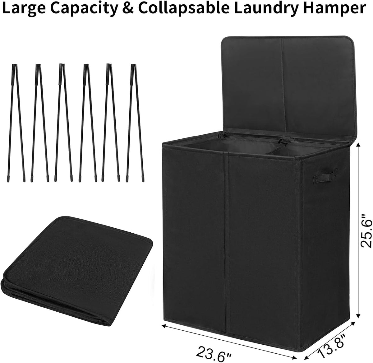 180L Double Laundry Hamper 2 Section with Lid and Removable Bags