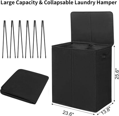180L Double Laundry Hamper 2 Section with Lid and Removable Bags