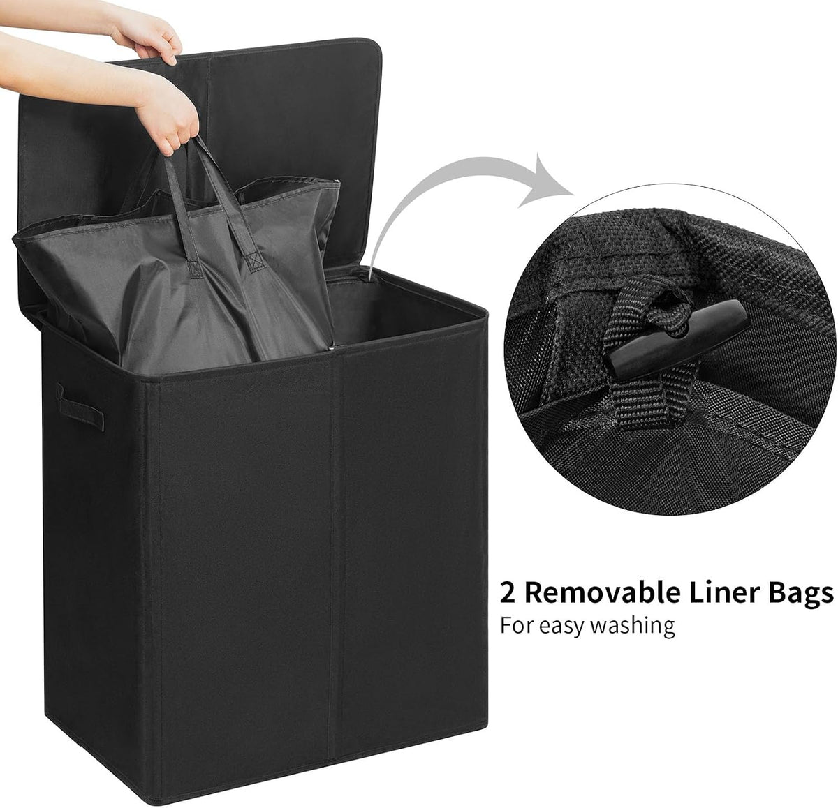 180L Double Laundry Hamper 2 Section with Lid and Removable Bags