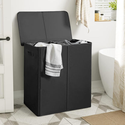 180L Double Laundry Hamper 2 Section with Lid and Removable Bags