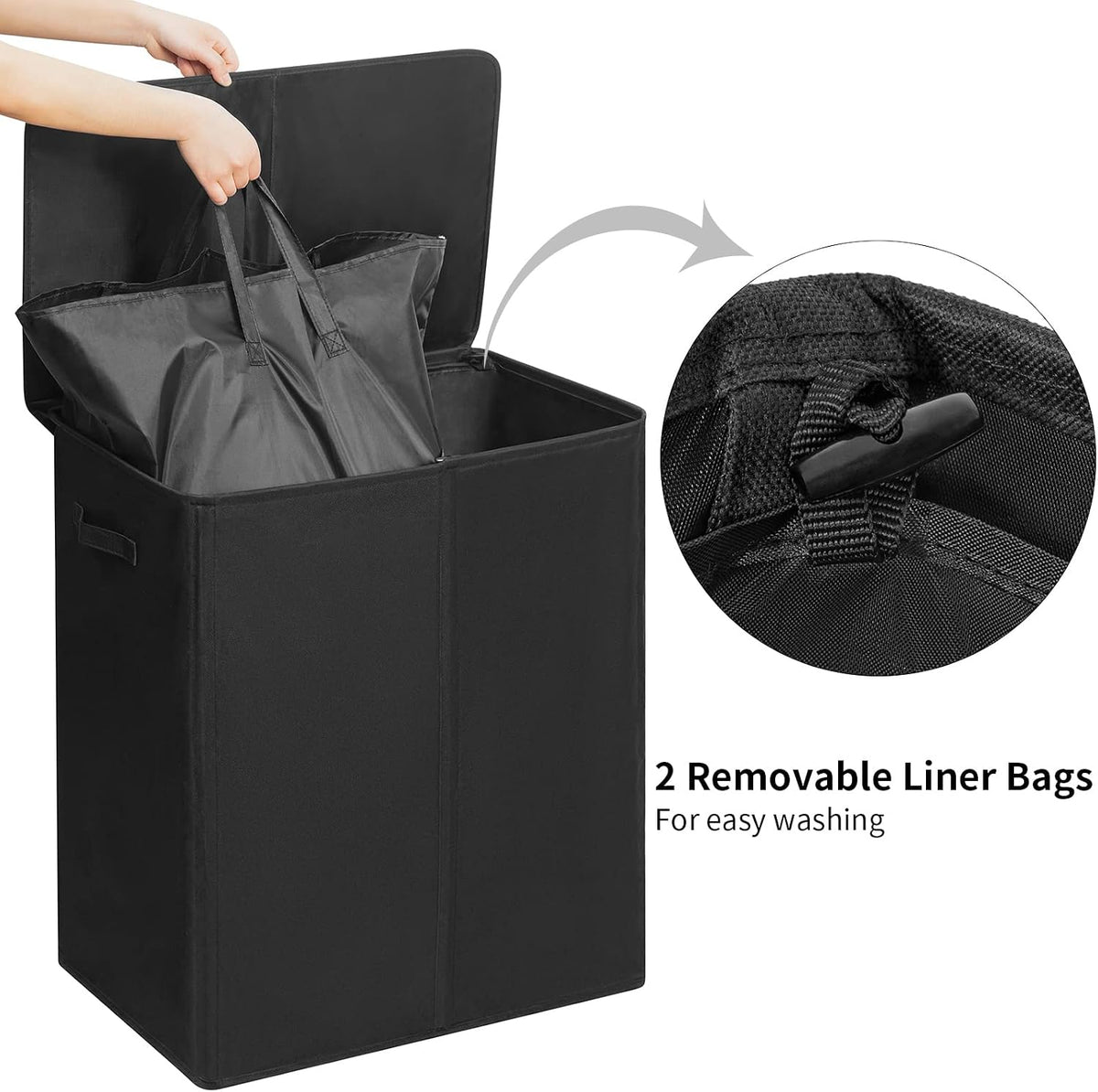 180L Double Laundry Hamper 2 Section with Lid and Removable Bags