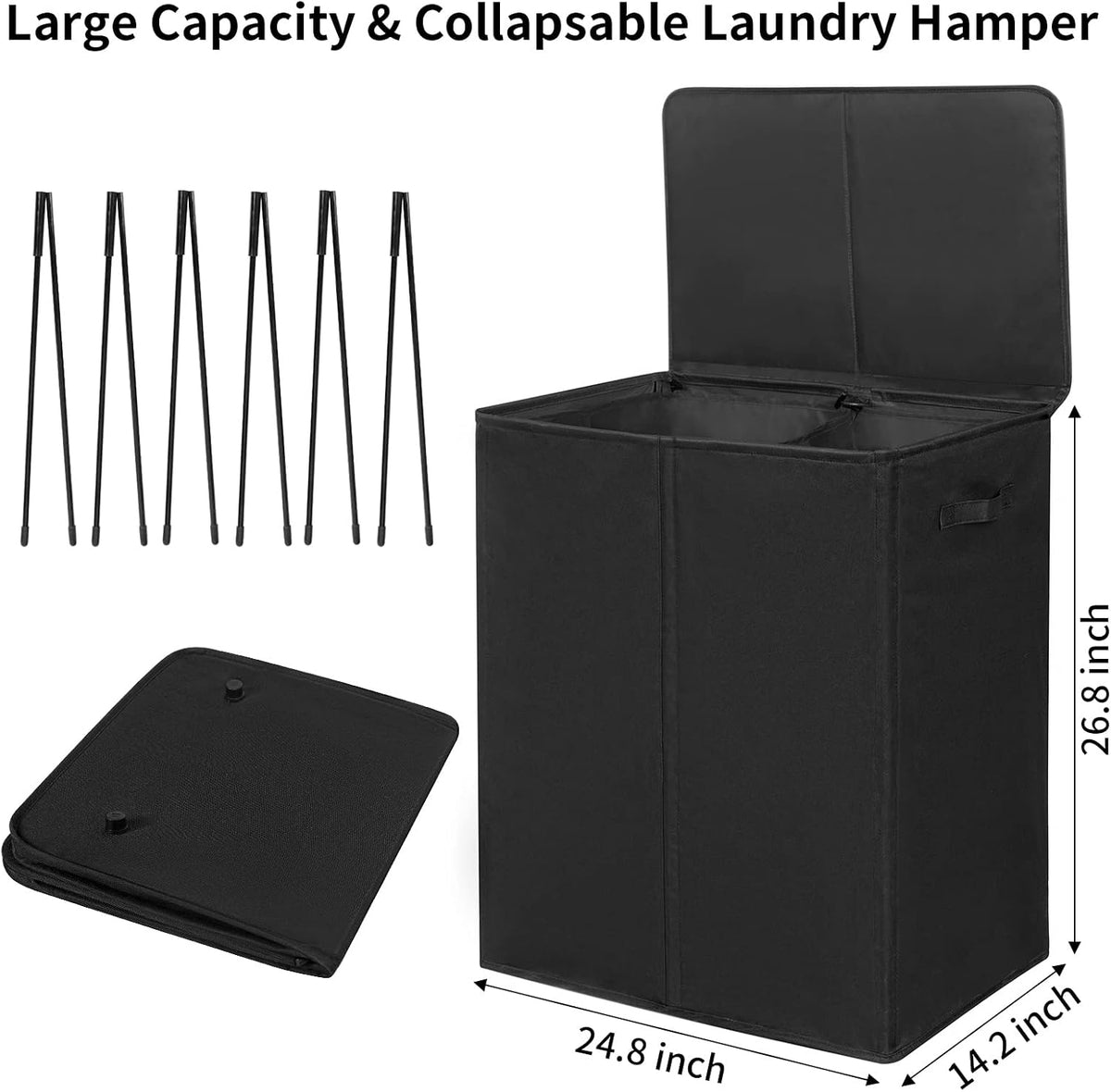 180L Double Laundry Hamper 2 Section with Lid and Removable Bags