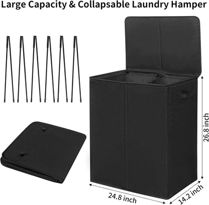 180L Double Laundry Hamper 2 Section with Lid and Removable Bags