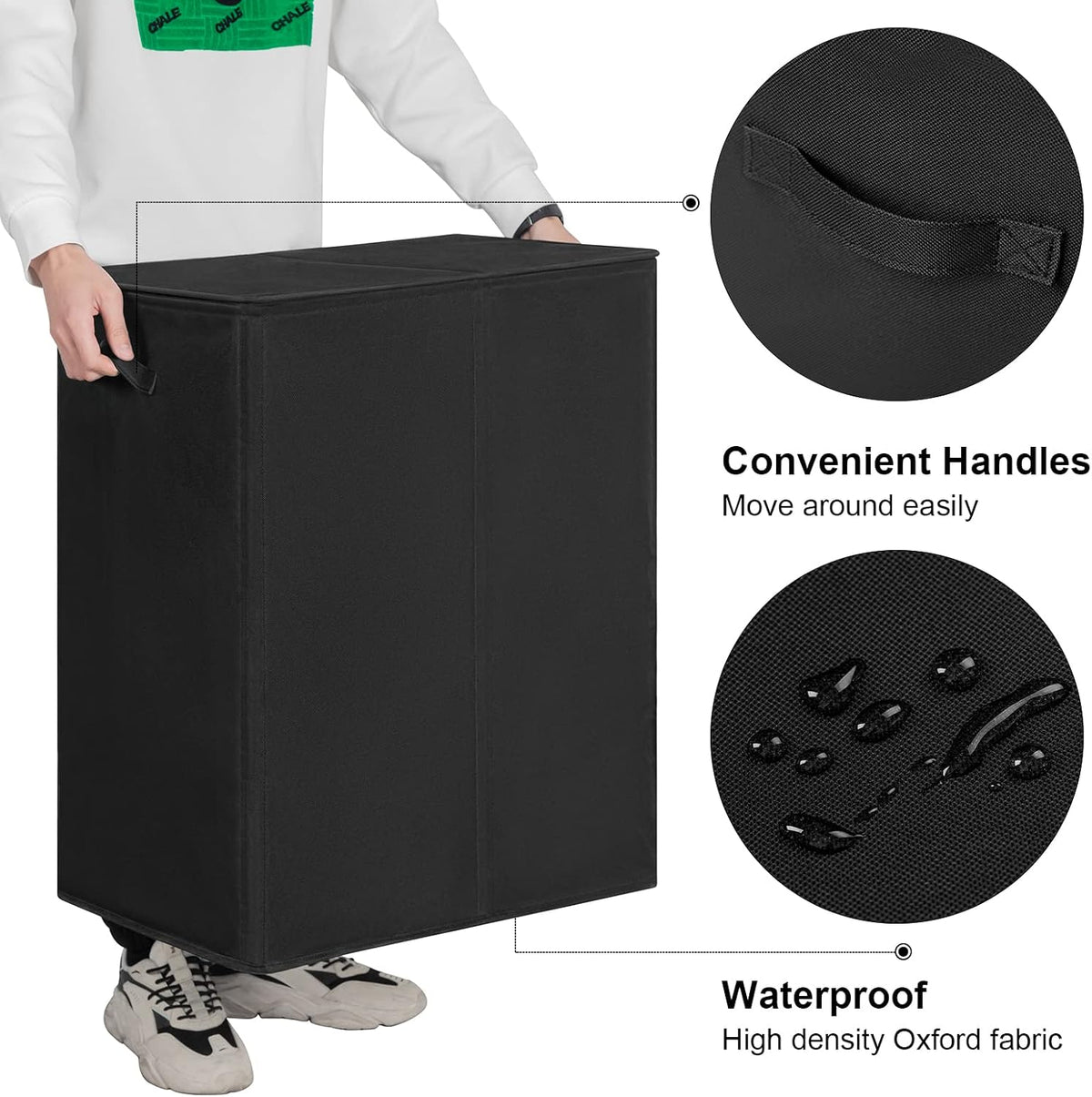 180L Double Laundry Hamper 2 Section with Lid and Removable Bags