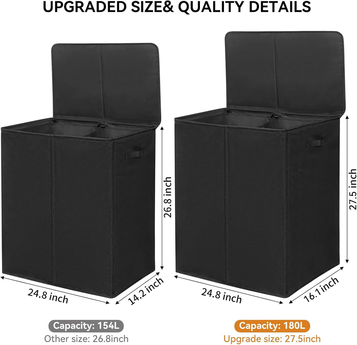 180L Double Laundry Hamper 2 Section with Lid and Removable Bags