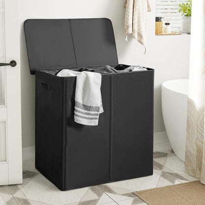 180L Double Laundry Hamper 2 Section with Lid and Removable Bags