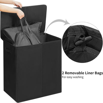 180L Double Laundry Hamper 2 Section with Lid and Removable Bags