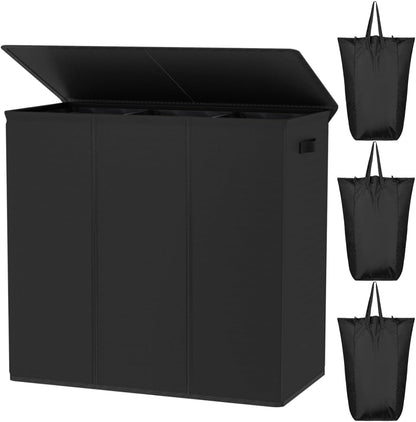 180L Double Laundry Hamper 2 Section with Lid and Removable Bags