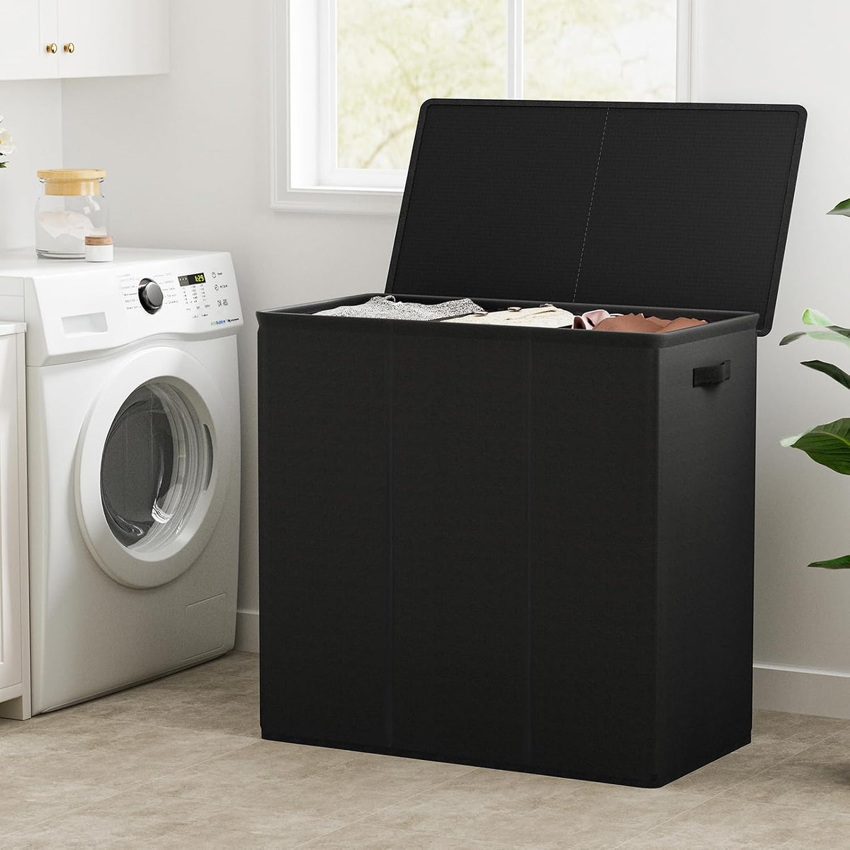 180L Double Laundry Hamper 2 Section with Lid and Removable Bags