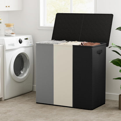 180L Double Laundry Hamper 2 Section with Lid and Removable Bags